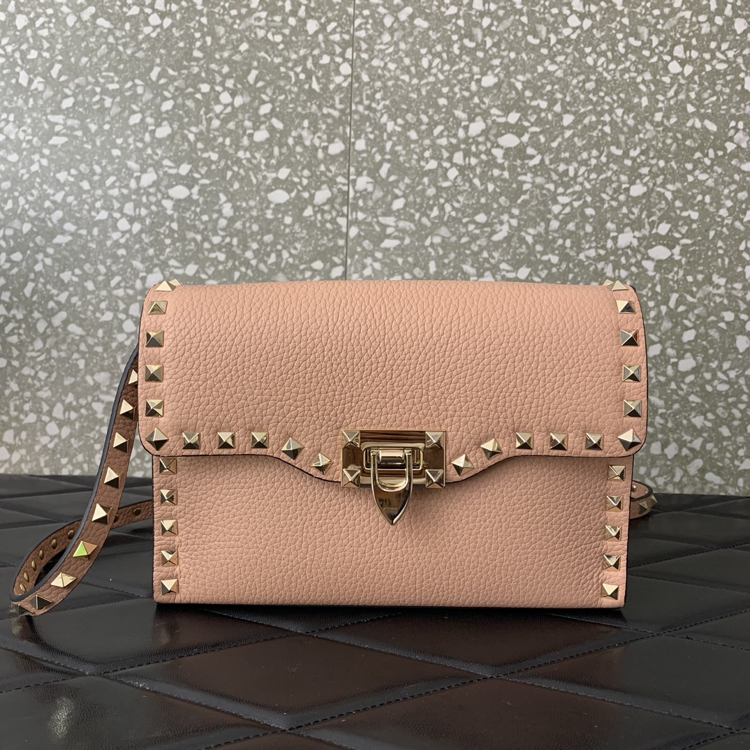 Valentino Garavani Rockstud Crossbody Bag in Nude Pink Grainy Calfskin